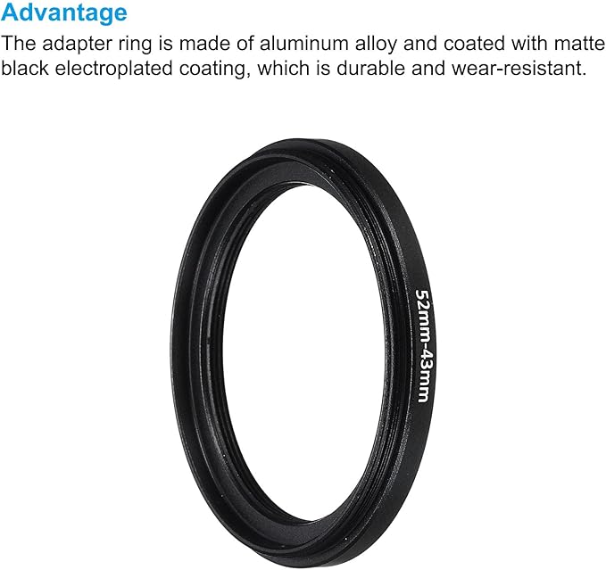 PATIKIL 52mm-43mm Metal Step Down Ring with Cleaning Cloth, 2 Pack Camera Lens Filter Adapter Ring Aluminum Filter Adapter Ring for Camera Lenses Hood, Black