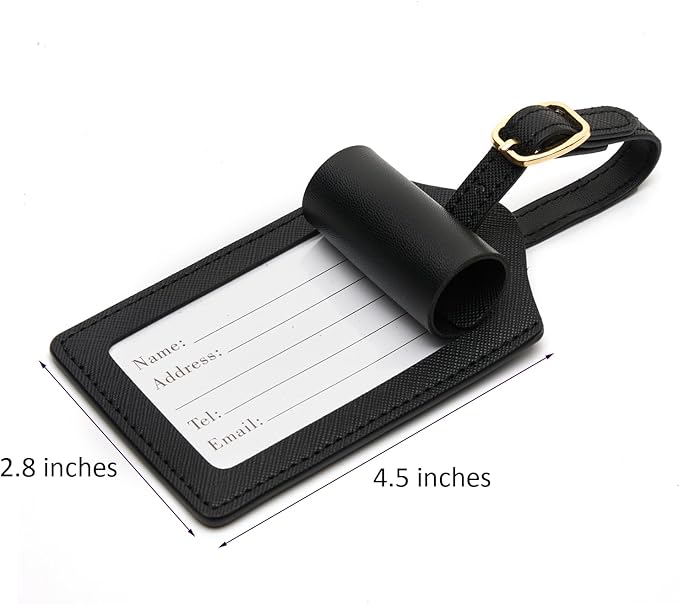 Luggage Tag PU Leather for Suitcase Baggage Handbag Travel Bag Label Suitcase Tag Label Tag w. Name Card & Privacy Cover (A)