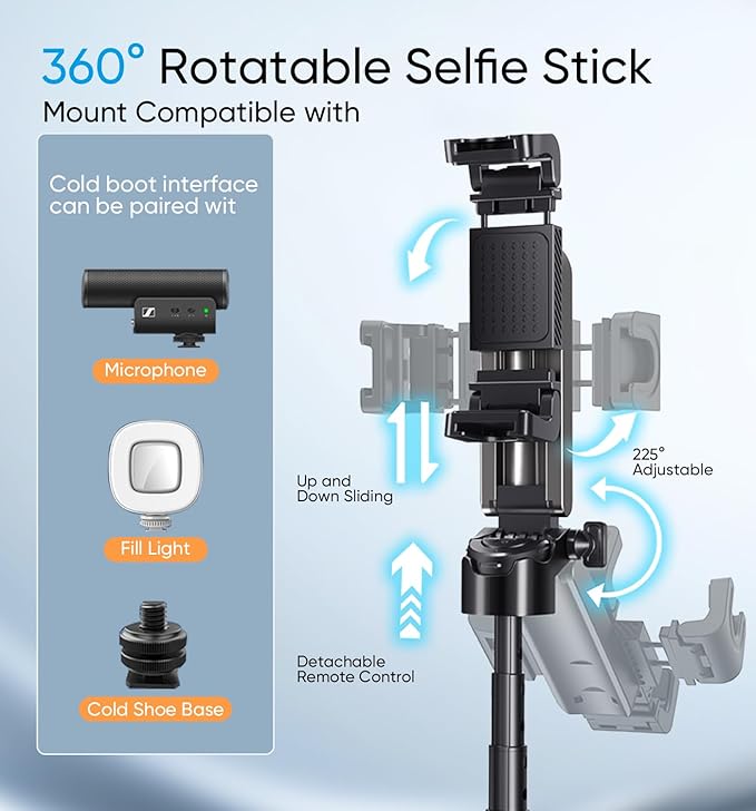MAGIC JOHN Phone Tripod, Portable Selfie Stick, Pocket Size Selfie Stick for iPhone, Tripod for Phone with Detachable Remote Control for Photograph, Live Streaming, Video Recording