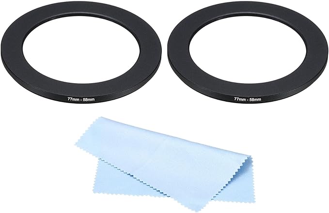 PATIKIL 77mm-58mm Metal Step Down Ring with Cleaning Cloth, 2 Pack Camera Lens Filter Adapter Ring Aluminum Filter Adapter Ring for Camera Lenses Hood, Black