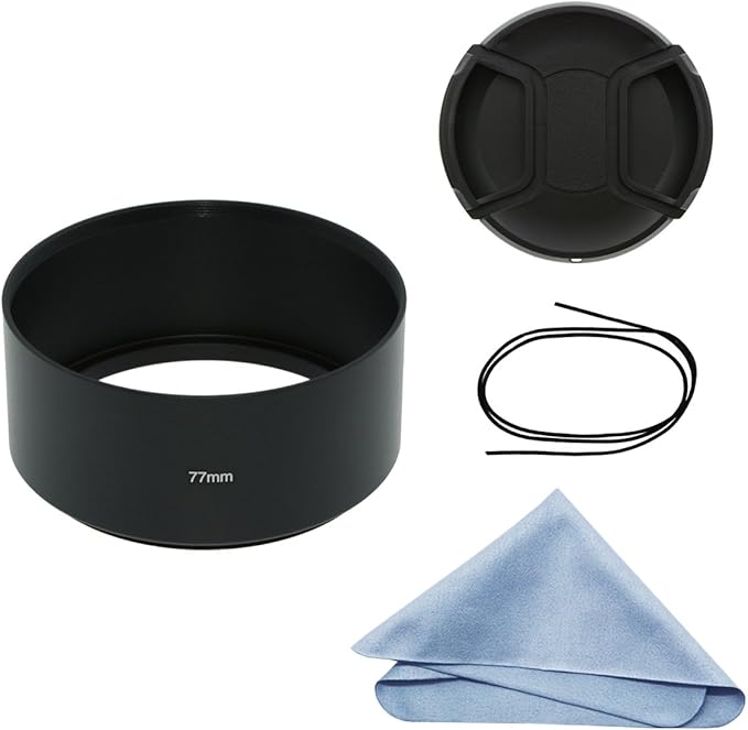 SIOTI 77mm Lens Hood, Oxidation Matte Anti Reflective Treatment, Aluminum Alloy, with 1 * 82mm Lens Cap, Compatible with Sony/Canon/Nikon/Fuji etc >85mm Camera Lens