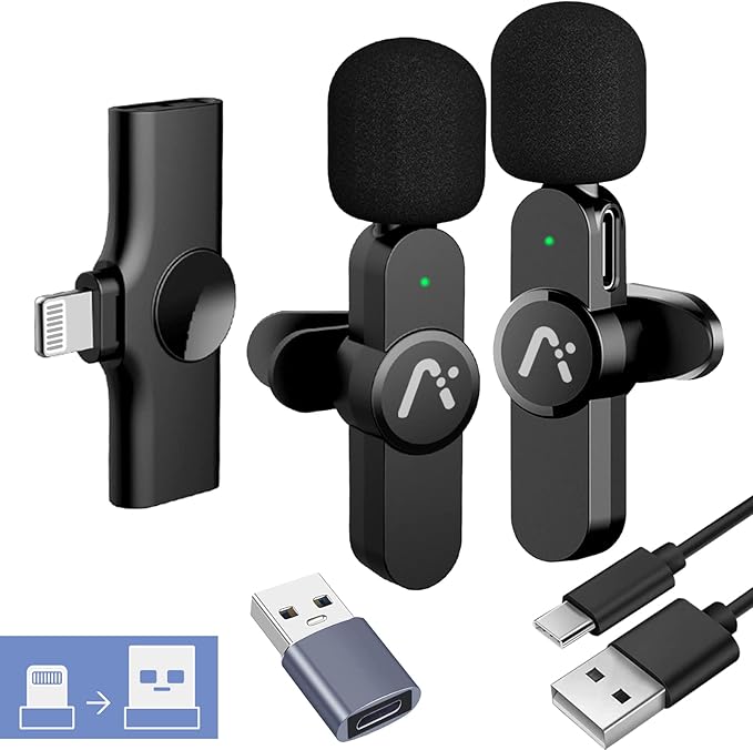 Wireless Lavalier Microphone for iPhone7-14, Wireless Clip Mic, Clip on Microphone A3d, for iPhone, iPad, Computer, Zoom Meeting, Video Recording, tiktok