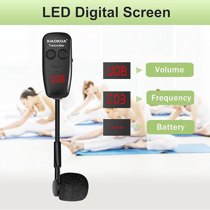 Wireless Microphone Headset, UHF Dual Cordless Microphones System, USB-C Charging, Head Mic with Digital Display, 165ft Range, for Speaker Voice Amplifier Pa System Teaching Tour Guides Fitness Yoga