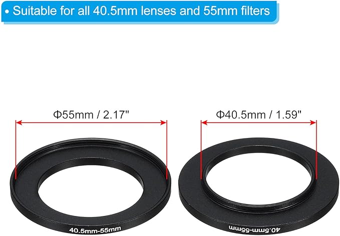 PATIKIL 40.5mm-55mm Metal Step Up Ring with Cleaning Cloth, 2 Pack Camera Lens Filter Adapter Ring Aluminum Filter Adapter Ring for Camera Lenses Hood, Black
