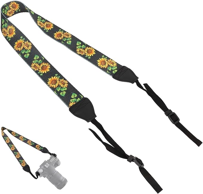 Cyrank Camera Neck Straps,Camera Neck Shoulder Strap Camera Strap Leather Photography Accessory Neck Strap Belt Camera Harness Fashionable Vintage Ethnic Style Sunflower
