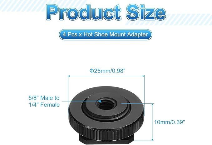 PATIKIL Hot Shoe Adapter 5/8" Male to 1/4" Female, 4 Pcs Hot Shoe Mount Adapter Camera Mount Screw Camera Video Light Converter for Microphone Holder Accessories 0.39x0.98x0.98 Inch