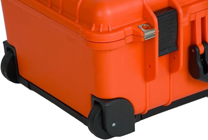 MEIJIA All Weather Rolling Waterproof Protective Case, Hard Camera Case,Dry Case with Retractable Pull Handle and Wheels,Foam Inserted,22 x13.81x9inches (Orange)