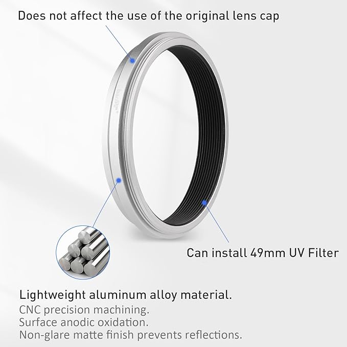 Haoge Lens Filter Adapter Ring for Fujifilm X100VI Fuji FinePix X100V Camera fit 49mm UV CPL ND Filter Lens Cap Replace Fujifilm AR-X100 Silver