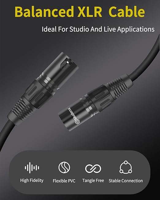 XLR Male to Male Cables 5FT 2Pack,3 Pin Balanced Shielded Mic Speaker Cord,XLR Adapter with Microphones,Mixer,Speaker Systems,Preamps