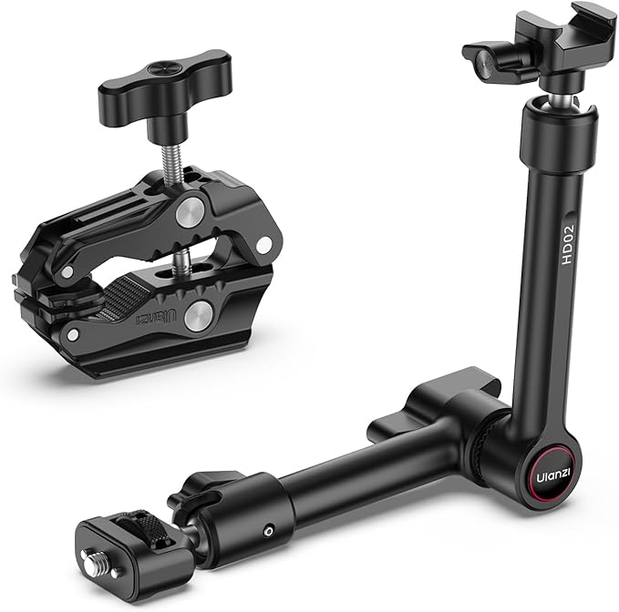 ULANZI HD02 10" Camera Magic Arm Super Clamp Kit with 360° Ball Head,Heavy-Duty Super Clamp,6.6lbs Load, 1/4"-20 & 3/8"-16 Mount, ARRI Pins, NATO Rail Articulating Friction Arm for DSLR/Monitor/Light