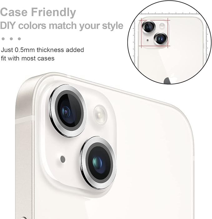 Jeluse 2X2 Pack Camera Lens Protector for iphone 14 Plus for iphone 14, 9H Tempered Glass Screen Protector Cover [Alignment Kit Eazy installation] Metal Individual Ring