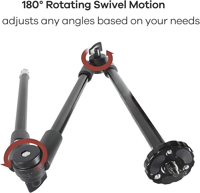 24.8in 3-Section Adjustable Friction Power Articulating Magic Arm, Overhead Camera Mount Bracket with 1/4" Screw, 3/8" Thread Hole and 5/8” Stud for Camera, LCD Monitor/LED Lights