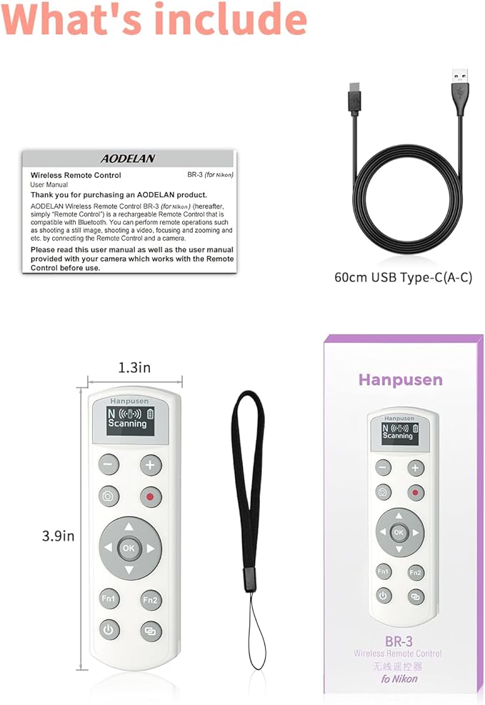 Hanpusen Rechargeable Camera Remote Control - Wireless Shutter Release with OLED Screen Compatible with Nikon Z6lll, Z30, Z50, Z50ll, Zfc, Zf,Z6II,Z7II,B600,P1000,P950；Replaces ML-L7