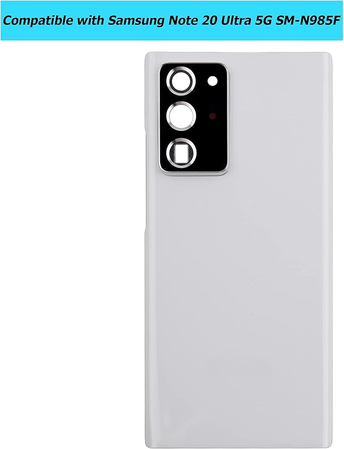Replacement Battery Door Cover Back Cover Kompatibel for Samsung Galaxy Note 20 Ultra 5G SM-N985F SM-N985F/DS Mystic White Akkudeckel with Camera Lens and Waterproof Glue