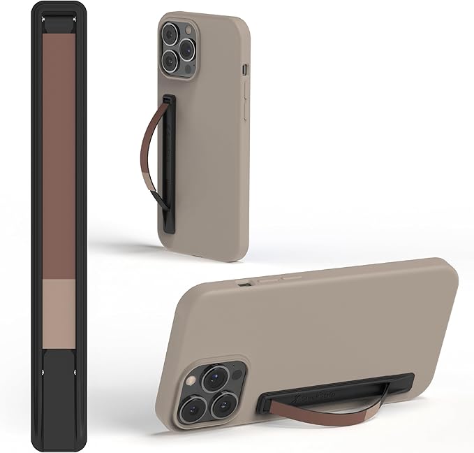 SleekStrip SleekGrip-Essential Ultra Thin Phone Grip Stand,Slim Metal Finger Loop Ring Hand Holder Strap Cell Phone Grips for iPhone 16 Pro Max,17 Air,Android,Case Back - Black x Mocha Brown