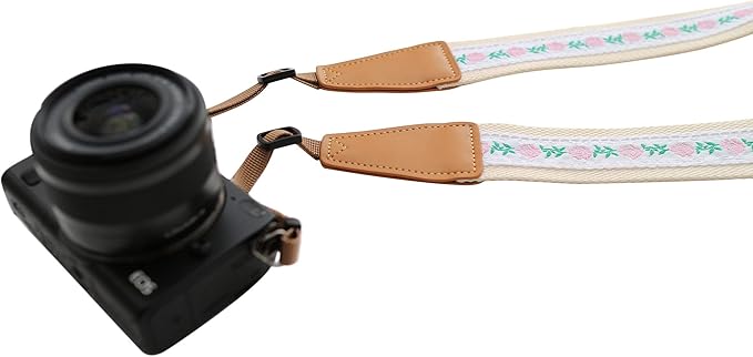 Original Design Personalized Adjustable Camera Strap Embroidery Small Flowers On White, Fit for Canon Nikon Sony Olympus Interchangeable Lens Digital Camera/DSLR etc.