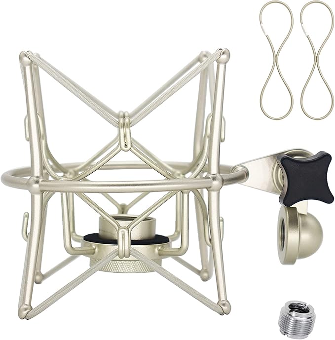 Microphone Shock Mount Anti-Vibration Mic Holder Spider Recording Mic Shockmount Stand Compatible with Neumann U87 Ai, U89 i and TLM 67 (Champagne)