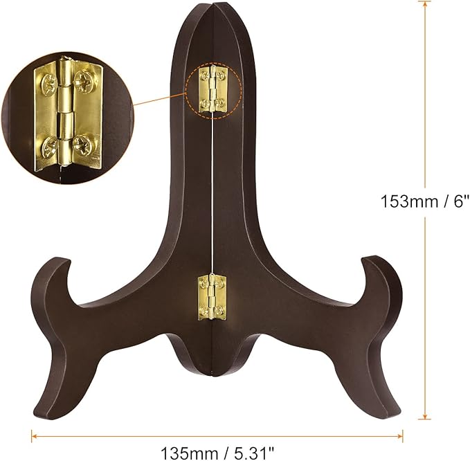 uxcell 6" Easel Plate Holder, Wooden Folding Display Stand Brown for Decorative Picture Frame