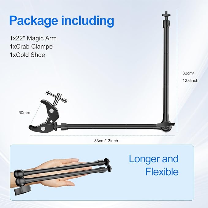 EMART 22inch Articulating Magic Arm Camera Mount with Super Clamp, Friction Power Adjustable Camera Mounts & Clamps with Magicarm and Cold Shoe for Photography/Videography/Webcam/Flash Light