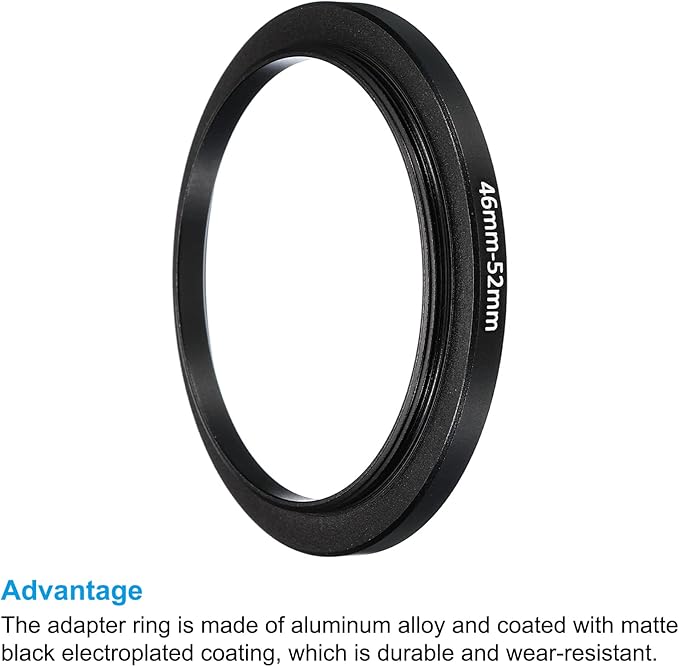PATIKIL 46mm-52mm Metal Step Up Ring, 2 Pack Camera Lens Filter Adapter Ring Aluminum Filter Adapter Ring for Camera Lenses Hood, Black