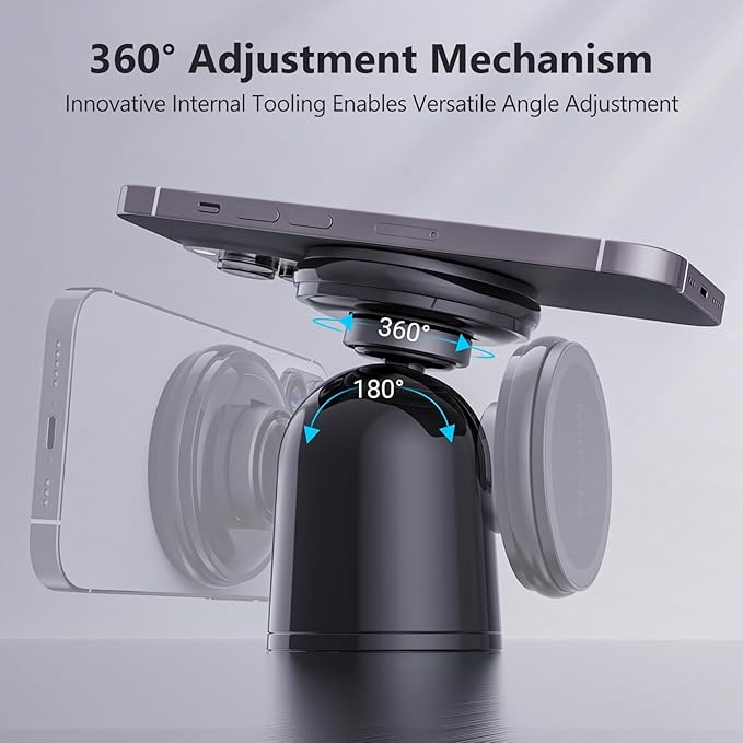 MiiKARE Dual Magnetic Phone Holder for Magsafe, Strong Magnets Gym Phone Holder Mount, 360 Rotation Adjustable, Hands Free Cell Phone Holder Compatible iPhone 17 Pro Max 16 15 14 13, Magsafe Black