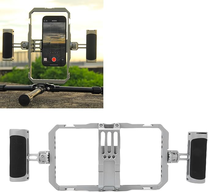 Denash Universal Phone Cage,Smartphone Video Rig Kit with Handles,Phone Video Rig Cage,Multi Interface Double Hand Grip Filmmaking Vlogging Case