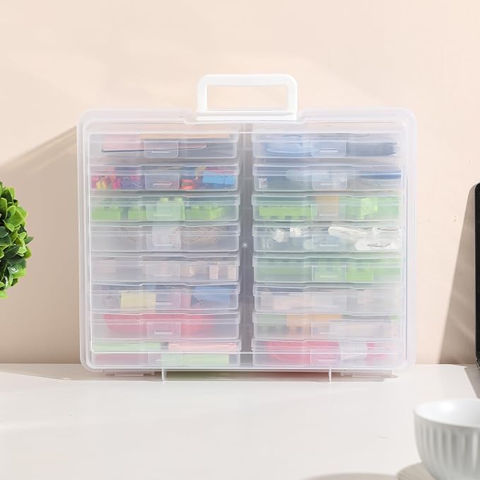 novelinks Transparent 4" x 6" Photo Cases and Clear Craft Keeper with Handle, 16 Inner Photo Organizers & Photo Storage Box, Plastic Photo Storage Containers (Clear -2Pack)