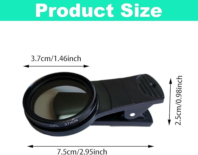 37mm CPL Phone Camera Lens, Clip-On Cellphone Lens CPL Filter Polarizer, Universal Cell Phone Camera Lens Compatible with Most Mobilephone Models(Black)