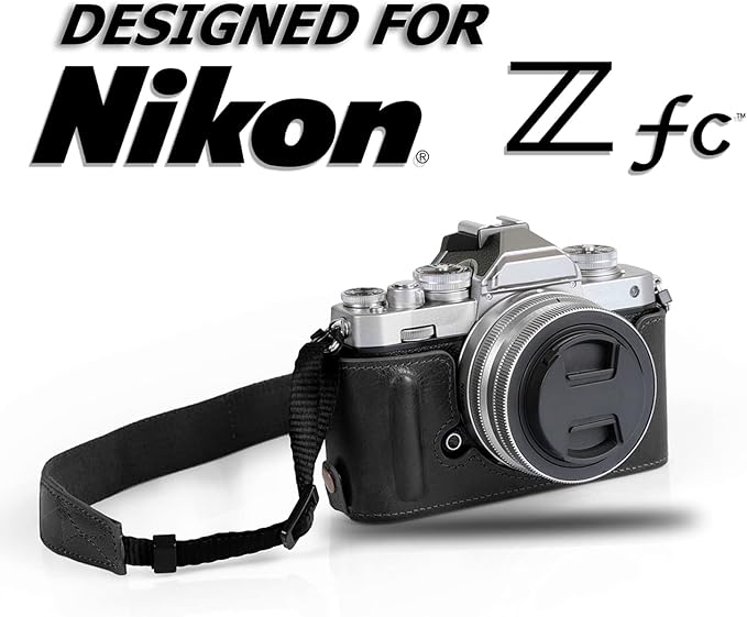MegaGear MG2016 Ever Ready Genuine Leather Camera Half Case Compatible with Nikon Z fc (Black)