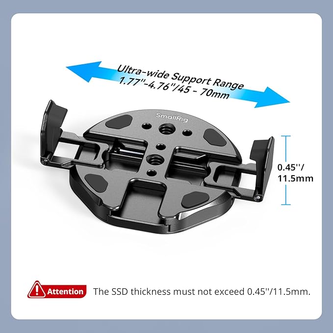 SMALLRIG SSD Magnetic Phone Mount Bracket SSD Holder with Magsafe, 45-70mm（1.77''-2.76'' Wide Clamping, 1/4"-20 Threads and Cold Shoe, for Samsung T3/T5, for SanDisk, for Crucial, for iPhone - 5157