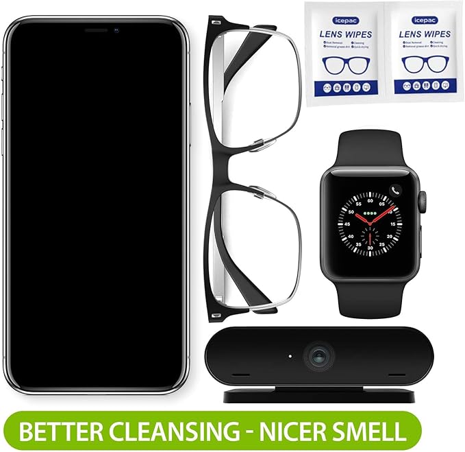Lens Cleaning Wipes – 220 PCS Eyeglass Cleaner Wipes, Individually Wrapped, Streak-Free & Fast-Drying for Glasses, Sunglasses, Camera Lenses, Phone & Laptop Screens