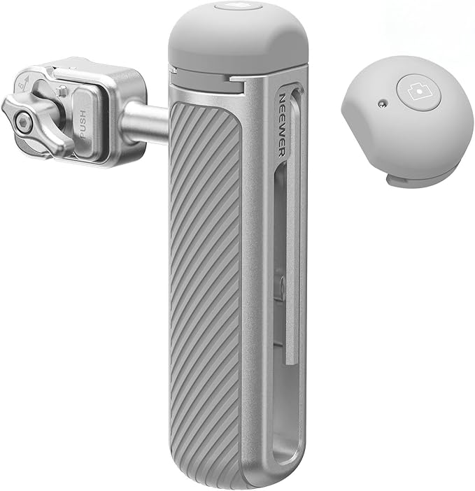 NEEWER Quick Release Side Handle with Detachable Bluetooth Shutter, Anti Off Cold Shoe, 360° Rotation, Compatible with iPhone 16 Pro 16 Pro Max S25 Ultra Phone Cage Accessories, Silver + Gray, PA045E