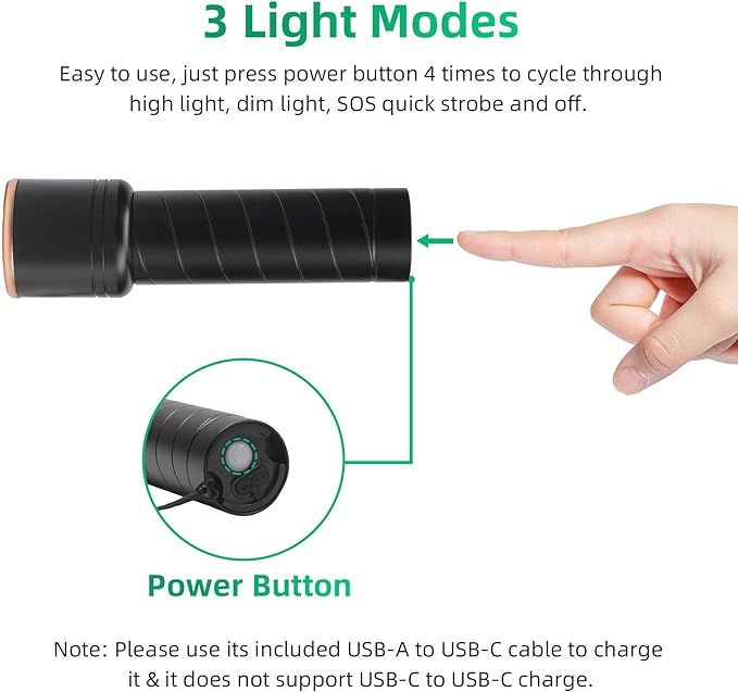 SEVENKA 2 Small Rechargeable Flashlights USB-C, 4.1in Zoomable LED Flashlight High Lumen, Compact, Powerful, Portable LED Torch, Pocket-Size Bright Tactical Flashlight for Emergency, Camping, Hiking