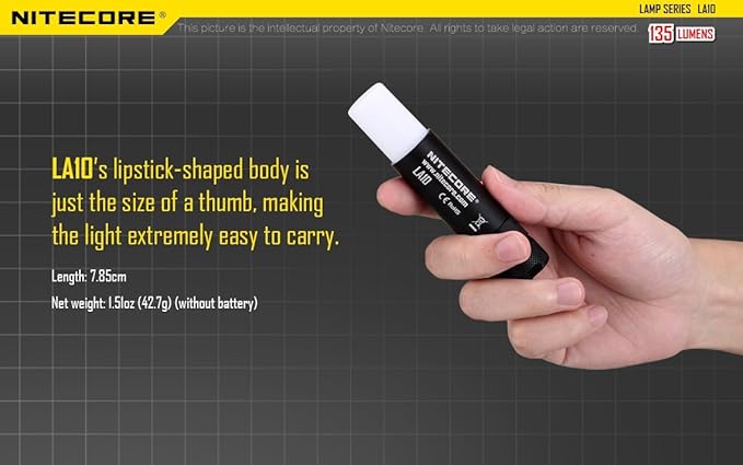 Nitecore LA10 135 Lumen Mini LED Camping Lantern - Compact Lightweight Including AA Battery and LumenTac Battery Organizer