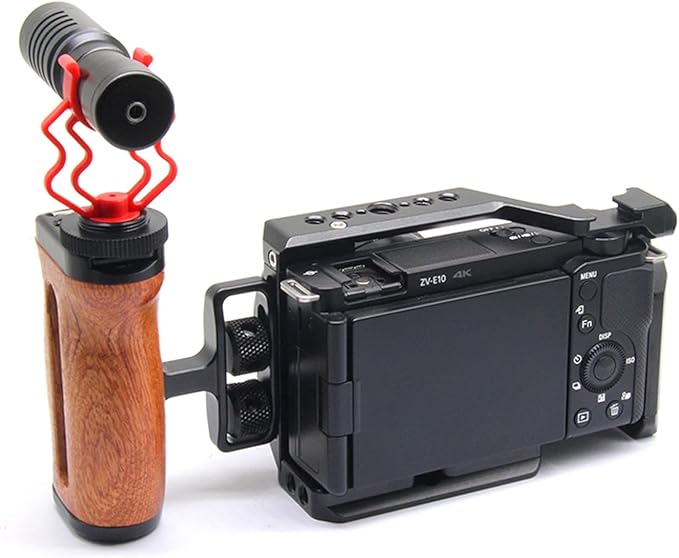 Adjustable Left/Right Camera Cage Handle, Wooden Side Handle Handgrip for EOS RP/A7ii/A7iii/EOS R50/EOS R100/A6700/Z6 ii/Z6 iii/Z7 ii /A7M4/ZV-E10/ZV-E10 ii Cam Cage
