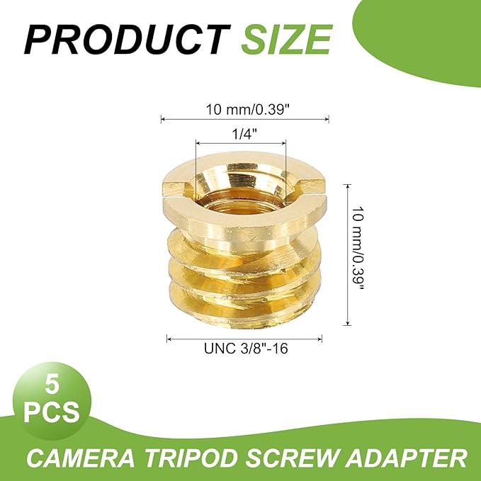 PATIKIL 1/4" Female to 3/8" Male Convert Screw Adapter, 5 Pcs Tripod Thread Adapter Mount for Camera Monopod Video DSLR SLR Mic Stand, Gold