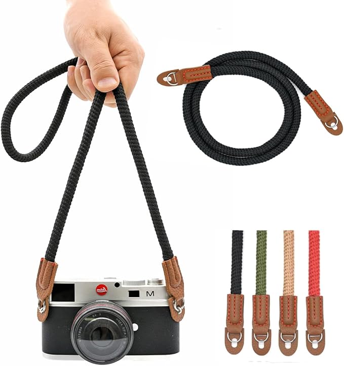 Camera Rope Strap 100cm Soft Cotton Camera Strap Vintage Neck Shoulder Belt Strap for Mirrorless and DSLR Camera. (Black)