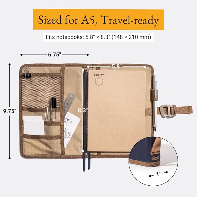LOCHBY® Field Journal | Planner Cover | Water Resistant Waxed Canvas | Pen Loop | Included Tomoe River Notebook | Perfect for Travel, Art, Bullet Journal