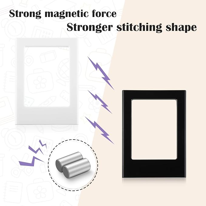 Epakh 20 Packs Magnetic Photo Picture Frame Cute Mini Table Photo Frame Holder 3 Inches Plastic Colorful Picture Display for Fridge Office (Black and White)