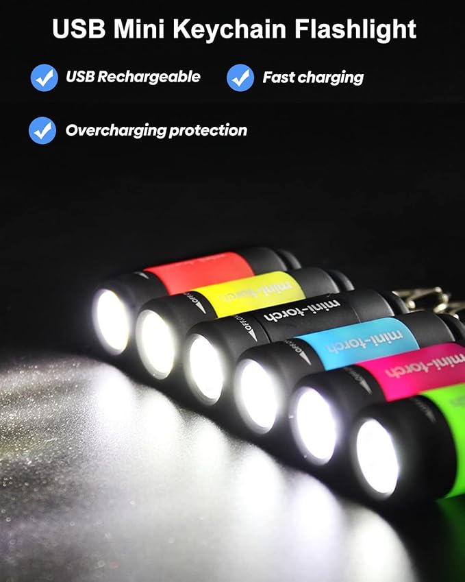 Mini Keychain Flashlights USB Rechargeable, Colorful Small LED Flashlight Torches for Kids/Adult Hiking Camping, Waterproof Pocket Flashlights for Backpack/Belt, (3Packs)
