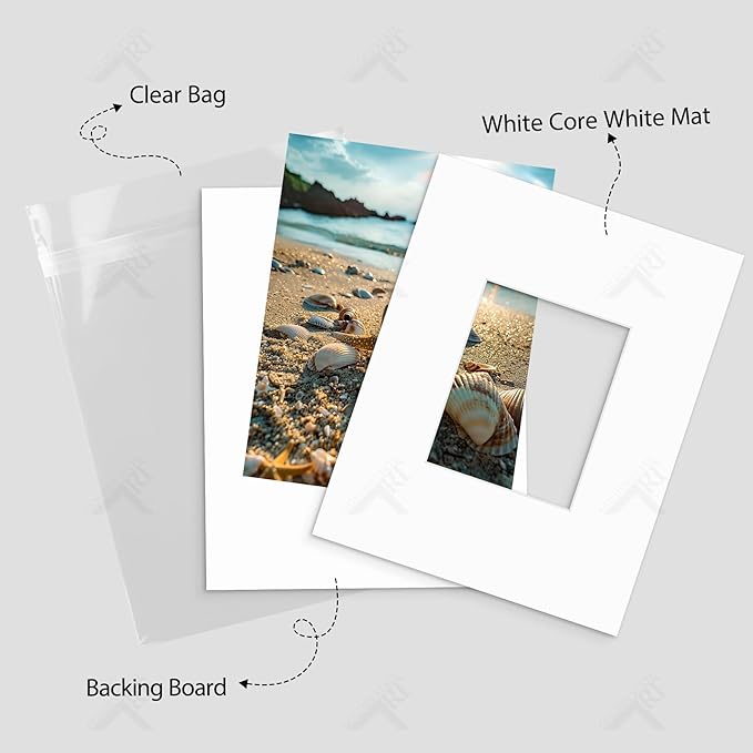 Golden State Art, Acid Free, Pack of 5, 16x20 White Picture Mats Mattes with White Core Bevel Cut for 8x10 Photo + Backing + Bags
