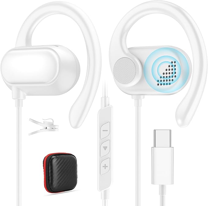 Open Ear USB C Headphones Wired Earbuds with Over Ear Hook for Samsung Galaxy S26 S25 Ultra S24 S23FE A17 A16,Type C Corded Headset with Mic Volume Control Earphone for iPhone 17 Pro Max 16 15