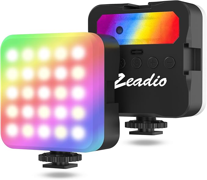 Zeadio RGB Camera Video Light - 800LM Adjustable 3000K-7000K Color Temperature & 6 Colors, CRI95 Portable Pocket LED Light for DSLR/Tabletop Filming/Selfie/Cell Phone/Photography, Pack of 1