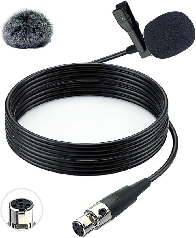 Ta4f Plug Lavalier Lapel Microphone for Shure Wireless Transmitter, 1.5M Wired Unidirectional Condenser Mic for YouTube, Lectures, Living Performance - Mini XLR Ta4f Plug