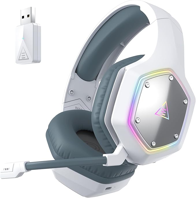 EKSA E1000WT Wireless Gaming Headset,2.4GHz USB Gaming Headphones with Microphone for PC, PS5, PS4, Nintendo Switch, 7.1 Surround Sound Headset, RGB Light, Ergonomic Design for Birthday Gift