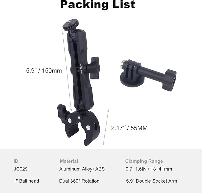 Super Clamp with Dual Ballhead Magic Arm, Aluminum Camera Clamp Mount Kit for GoPrO/Pocket 3 /lnsta360 X5 X4 /DSLR/Monitor/Video Light/Desk/Microphone/Handlebar-360°Rotating & 1/4”Screw, JC029