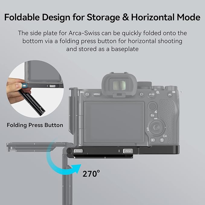 SmallRig Foldable L-Bracket for Sony Alpha 7 V/Alpha 7R V/Alpha 7 IV/Alpha 7S III, Foldable Side Plate for Arca, Quick Switch Between Horizontal and Vertical Shooting - 3984