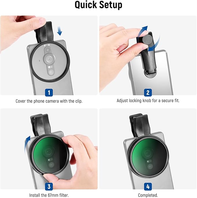 NEEWER 67mm Clip On CPL Filter for Phone, Circular Polarizing Polarizer Camera Lens Photography Accessories Kit Compatible with Android Samsung Galaxy S25 Ultra Google Pixel Huawei Xiaomi, FL-B19