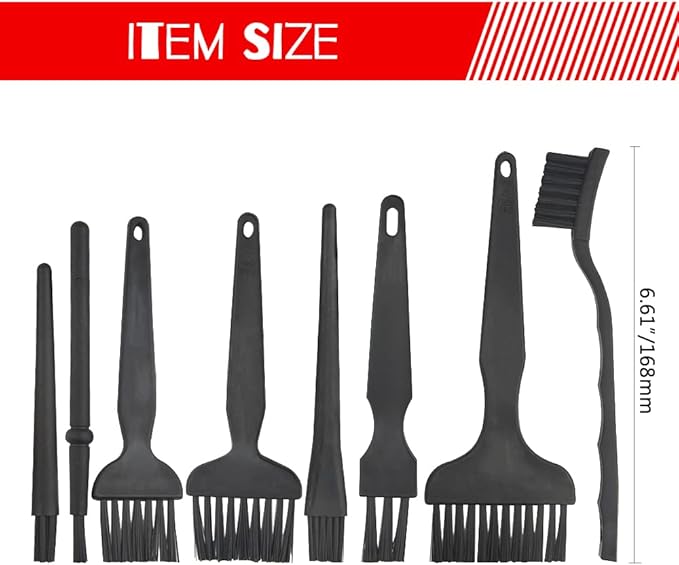 WMYCONGCONG 8 in 1 Plastic Handle Nylon Anti Static Brushes Cleaning Keyboard Brush Kit Portable Nylon Cleaning Brushes, Black