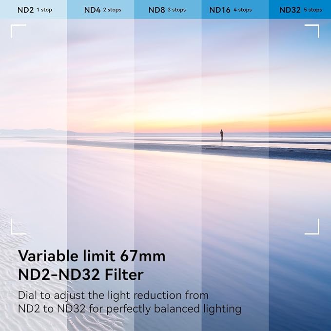 APEXEL 67mm Variable ND2-32 ND Filter for iPhone/DSLR Neutral Density Filter for iPhone Camera Lens 16 15 14 13 12 Pro Max Samsung Galaxy Huawei with Adapter Ring, Universal Clip, Cold Shoe